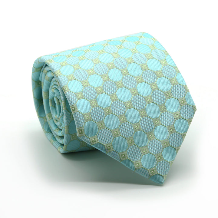 Mens Dads Classic Turquoise Geometric Pattern Business Casual Necktie &amp; Hanky Set W-3 - FHYINC best men&