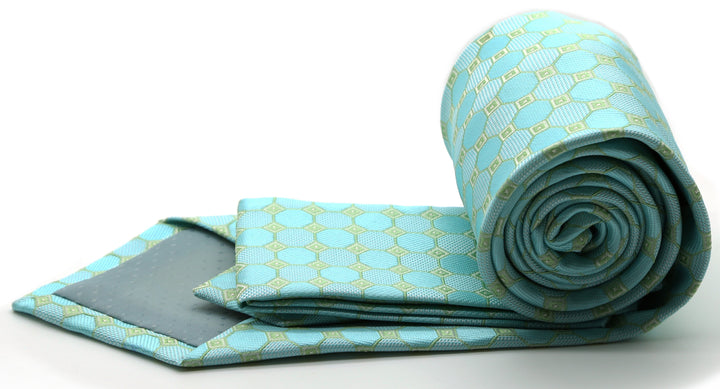 Mens Dads Classic Turquoise Geometric Pattern Business Casual Necktie &amp; Hanky Set W-3 - FHYINC best men&