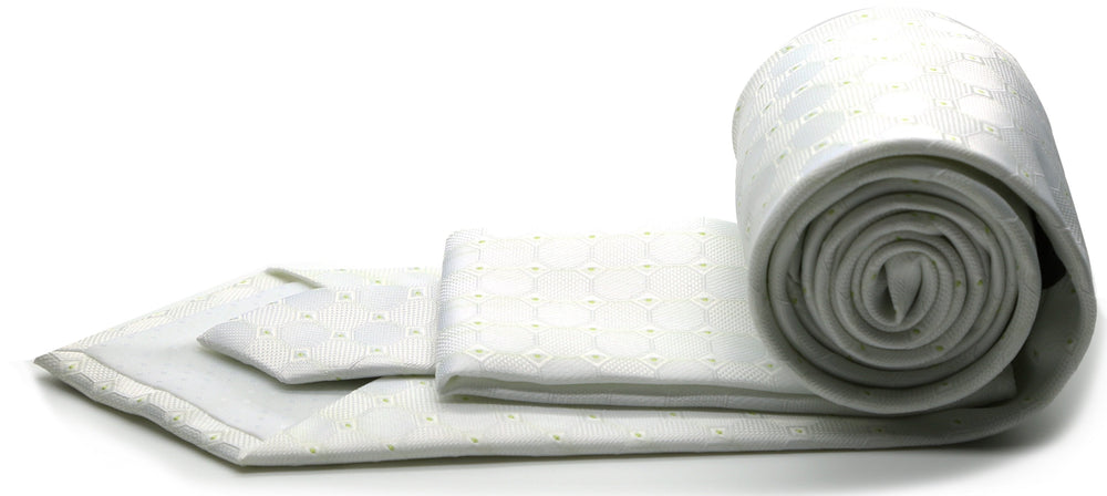 Mens Dads Classic White Geometric Pattern Business Casual Necktie & Hanky Set W-4 - FHYINC best men's suits, tuxedos, formal men's wear wholesale