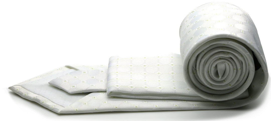 Mens Dads Classic White Geometric Pattern Business Casual Necktie &amp; Hanky Set W-4 - FHYINC best men&