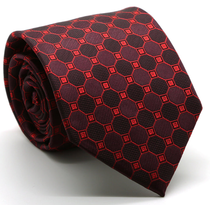 Mens Dads Classic Red Geometric Pattern Business Casual Necktie &amp; Hanky Set W-6 - FHYINC best men&