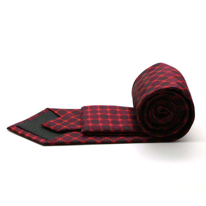 Mens Dads Classic Red Geometric Pattern Business Casual Necktie &amp; Hanky Set W-6 - FHYINC best men&