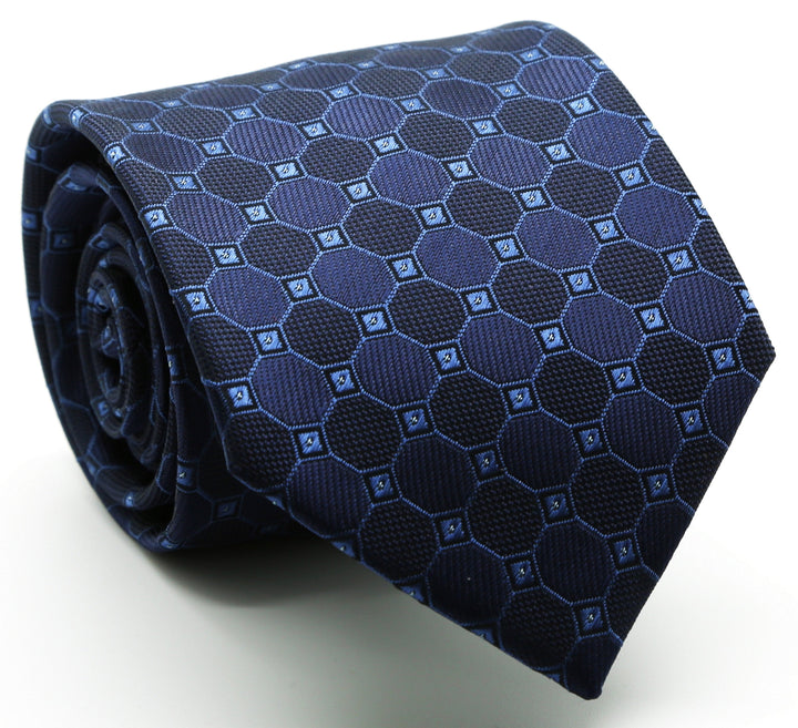 Mens Dads Classic Navy Geometric Pattern Business Casual Necktie &amp; Hanky Set W-7 - FHYINC best men&