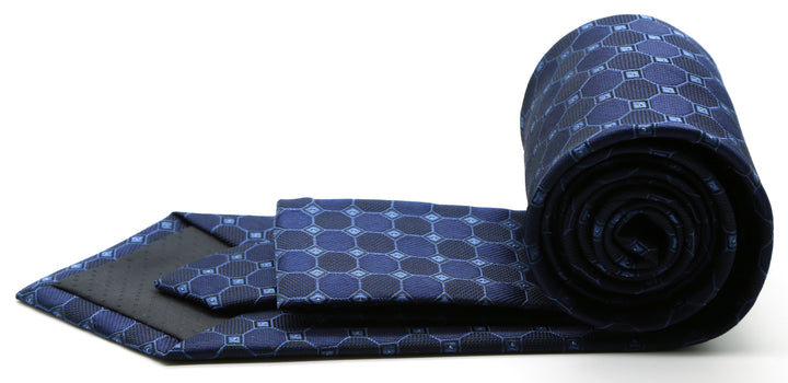 Mens Dads Classic Navy Geometric Pattern Business Casual Necktie &amp; Hanky Set W-7 - FHYINC best men&