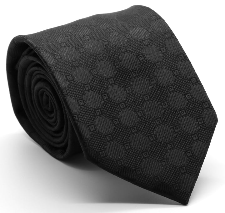 Mens Dads Classic Black Geometric Pattern Business Casual Necktie &amp; Hanky Set W-8 - FHYINC best men&