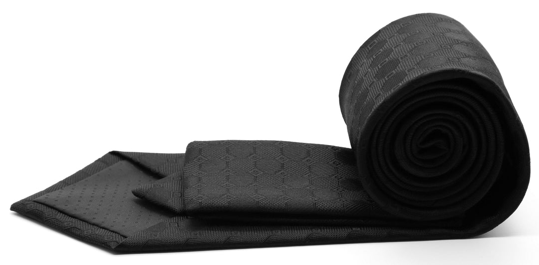 Mens Dads Classic Black Geometric Pattern Business Casual Necktie &amp; Hanky Set W-8 - FHYINC best men&