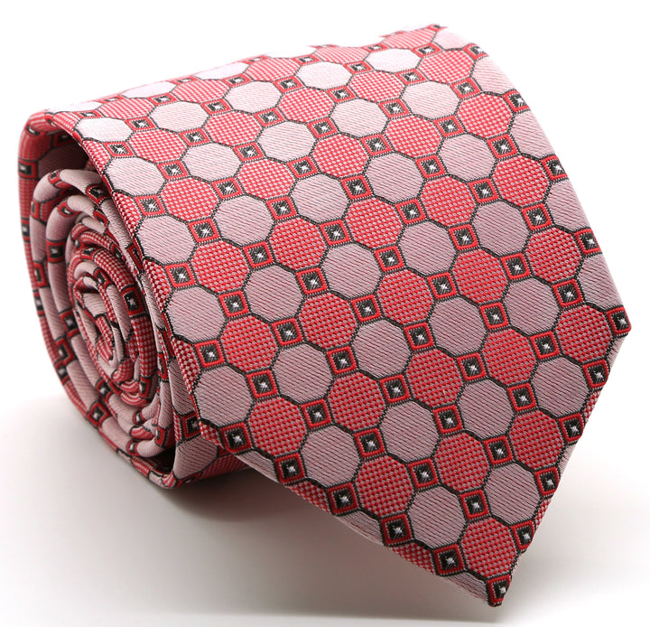 Mens Dads Classic Red Geometric Pattern Business Casual Necktie &amp; Hanky Set W-9 - FHYINC best men&