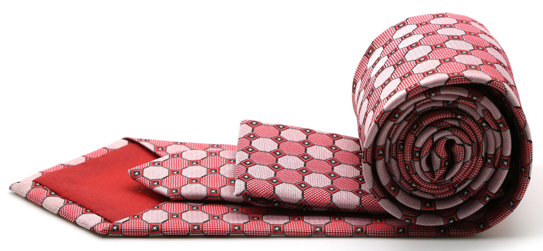 Mens Dads Classic Red Geometric Pattern Business Casual Necktie &amp; Hanky Set W-9 - FHYINC best men&