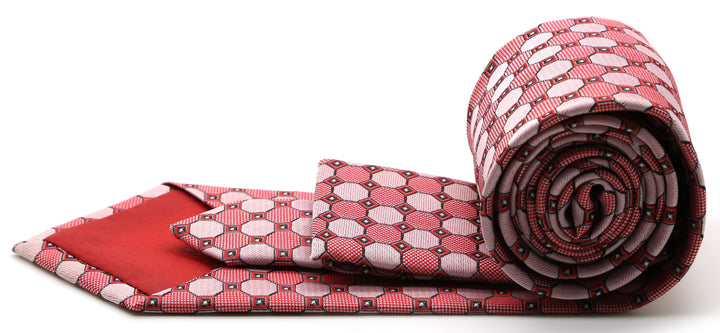 Mens Dads Classic Red Geometric Pattern Business Casual Necktie &amp; Hanky Set W-9 - FHYINC best men&