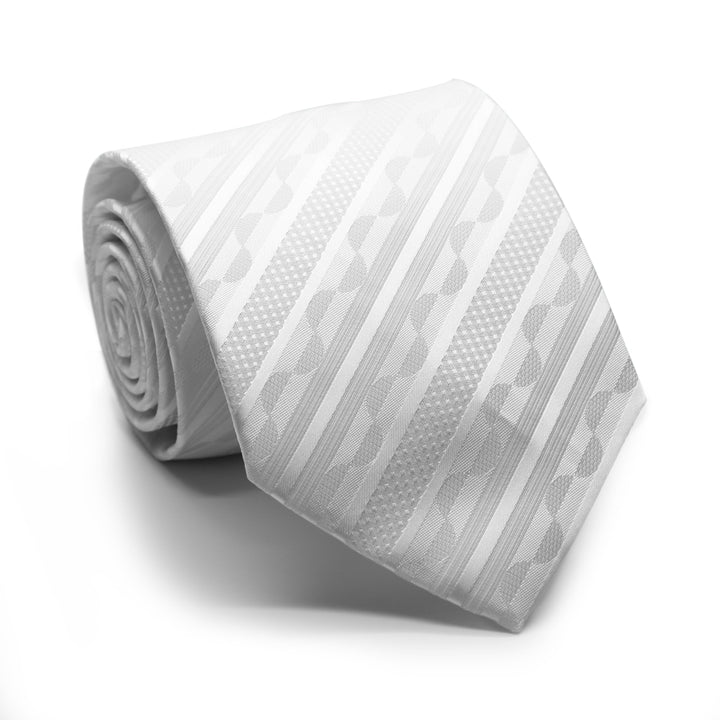 Mens Dads Classic White Striped Pattern Business Casual Necktie &amp; Hanky Set X-1 - FHYINC best men&