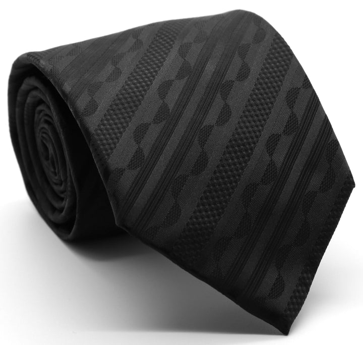 Mens Dads Classic Black Striped Pattern Business Casual Necktie &amp; Hanky Set X-3 - FHYINC best men&