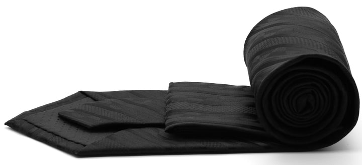 Mens Dads Classic Black Striped Pattern Business Casual Necktie &amp; Hanky Set X-3 - FHYINC best men&