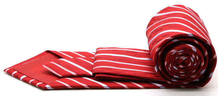Mens Dads Classic Red Striped Pattern Business Casual Necktie &amp; Hanky Set X-7 - FHYINC best men&
