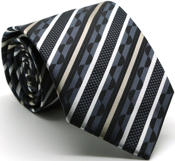 Mens Dads Classic Grey Striped Pattern Business Casual Necktie &amp; Hanky Set X-8 - FHYINC best men&