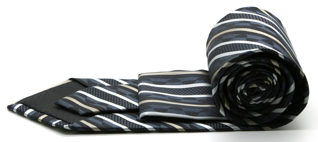 Mens Dads Classic Grey Striped Pattern Business Casual Necktie &amp; Hanky Set X-8 - FHYINC best men&