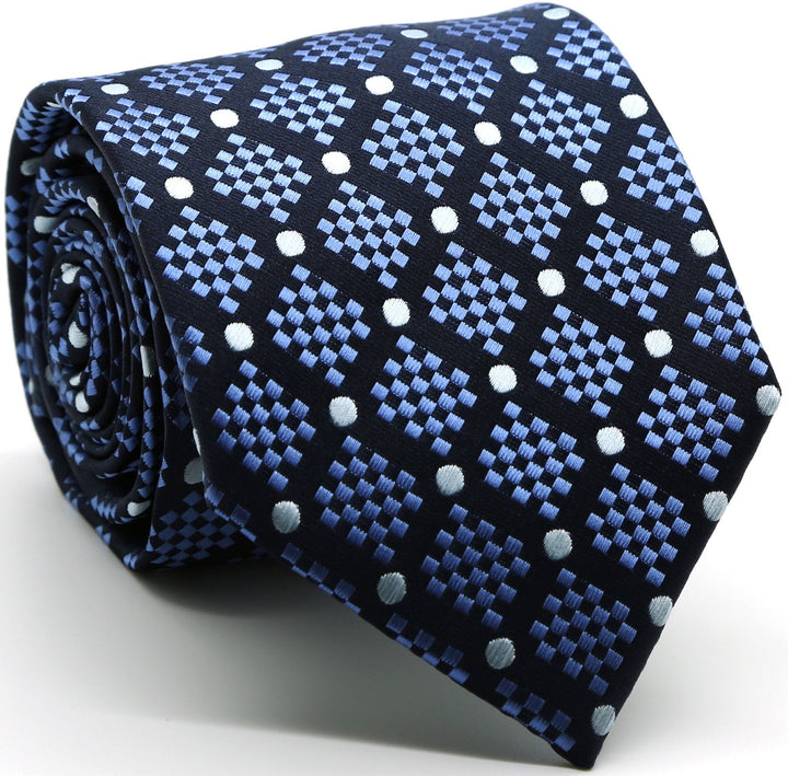 Mens Dads Classic Navy Circle Pattern Business Casual Necktie &amp; Hanky Set XO-3 - FHYINC best men&