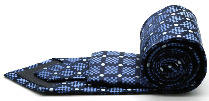 Mens Dads Classic Navy Circle Pattern Business Casual Necktie &amp; Hanky Set XO-3 - FHYINC best men&