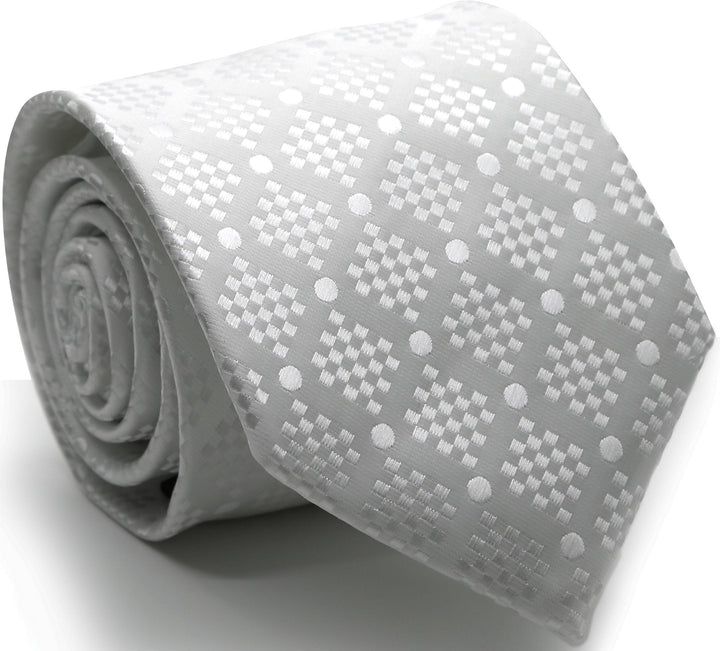 Mens Dads Classic White  Circle Pattern Business Casual Necktie &amp; Hanky Set XO-6 - FHYINC best men&