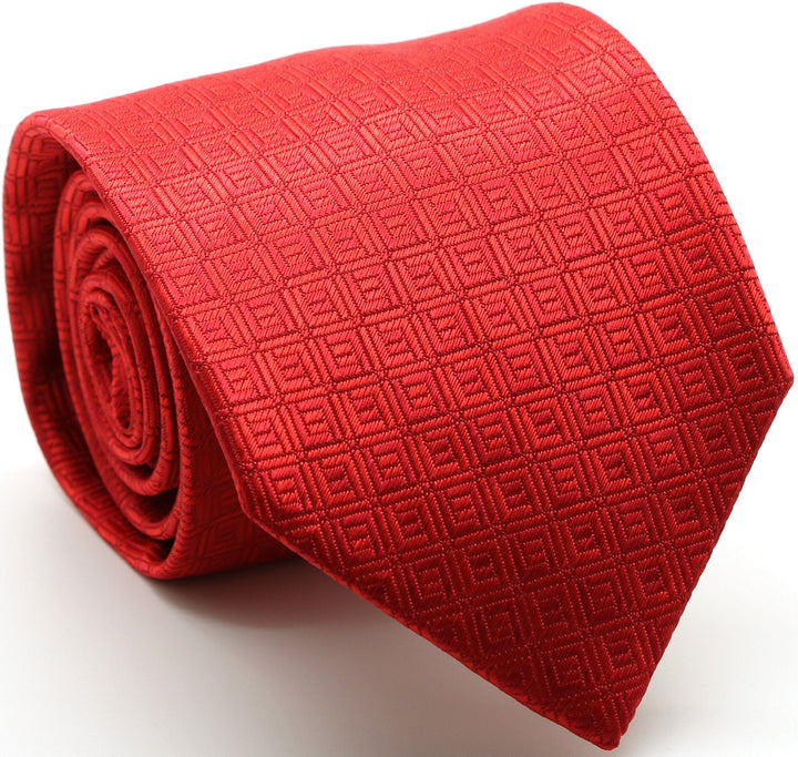 Mens Dads Classic Red Geometric Pattern Business Casual Necktie &amp; Hanky Set Y-11 - FHYINC best men&