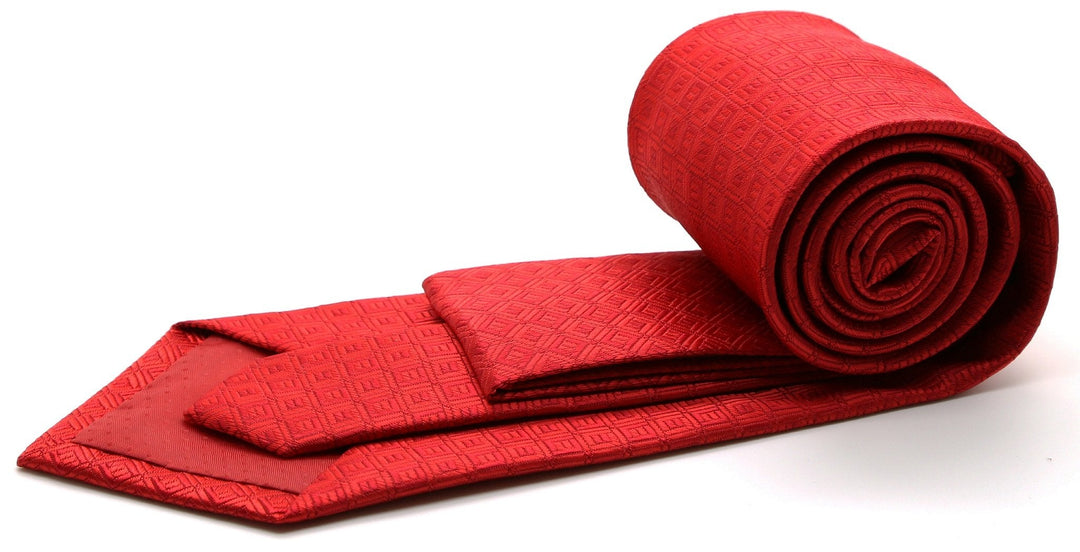Mens Dads Classic Red Geometric Pattern Business Casual Necktie &amp; Hanky Set Y-11 - FHYINC best men&