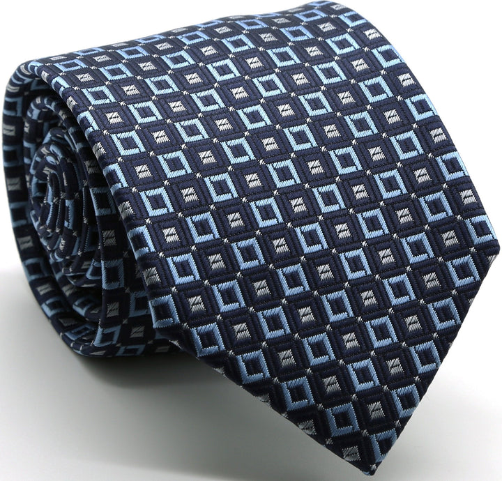 Mens Dads Classic Navy Geometric Pattern Business Casual Necktie &amp; Hanky Set Y-12 - FHYINC best men&