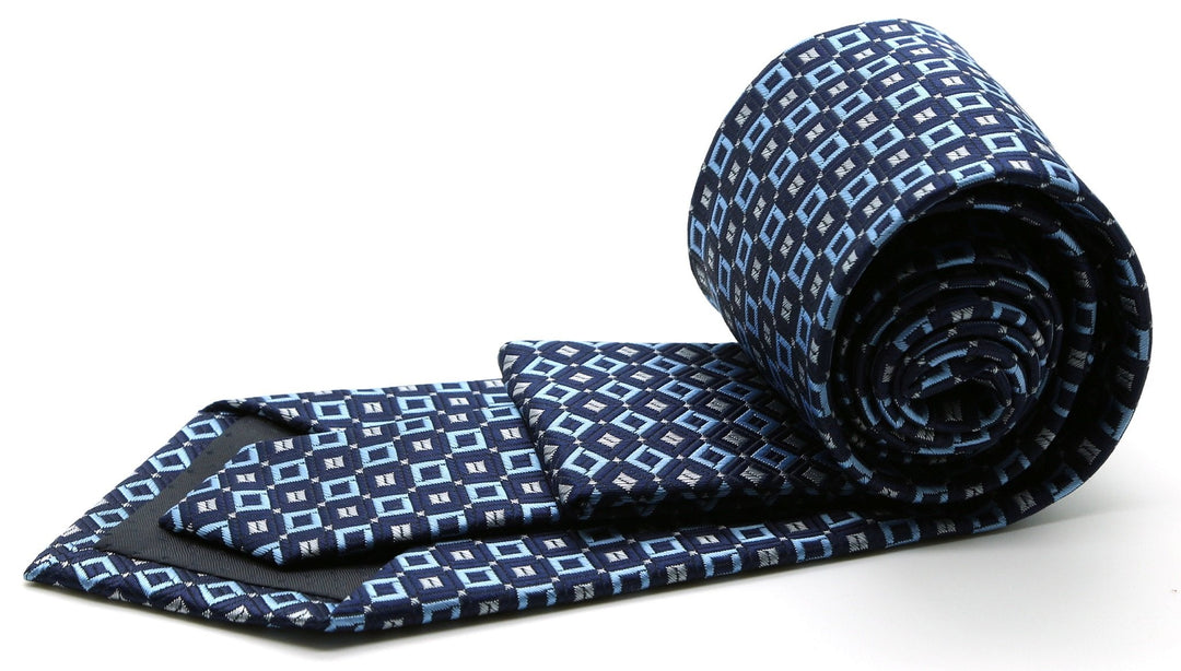 Mens Dads Classic Navy Geometric Pattern Business Casual Necktie &amp; Hanky Set Y-12 - FHYINC best men&