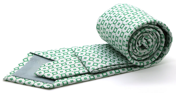 Mens Dads Classic Green Geometric Pattern Business Casual Necktie &amp; Hanky Set Y-6 - FHYINC best men&