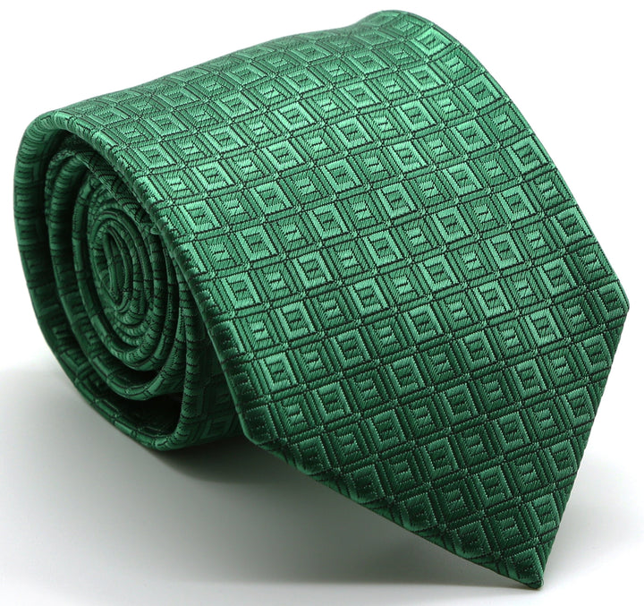 Mens Dads Classic Green Geometric Pattern Business Casual Necktie &amp; Hanky Set Y-9 - FHYINC best men&