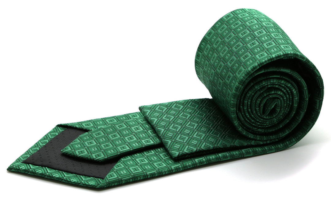 Mens Dads Classic Green Geometric Pattern Business Casual Necktie &amp; Hanky Set Y-9 - FHYINC best men&