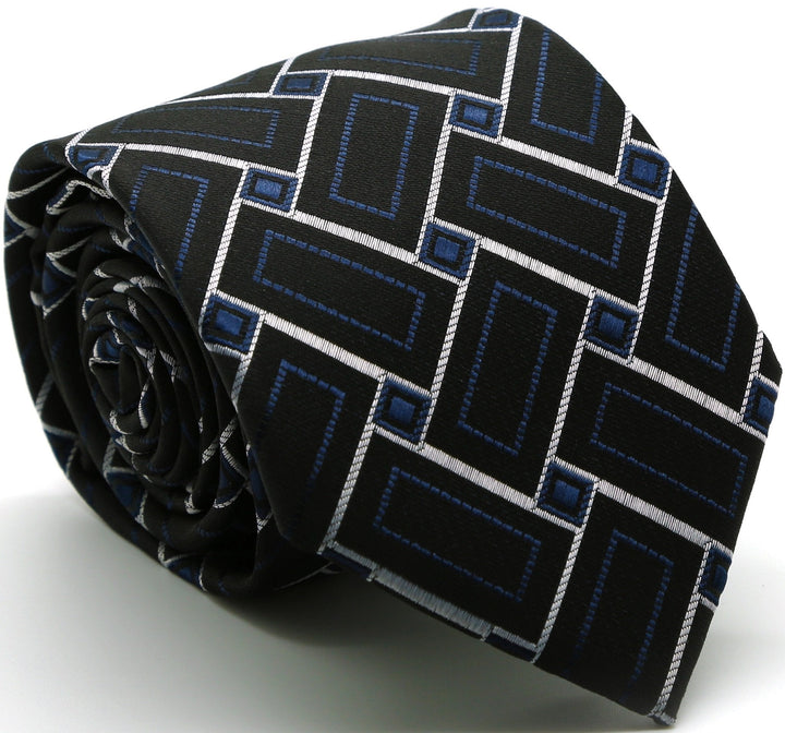 Mens Dads Classic Navy Geometric Pattern Business Casual Necktie &amp; Hanky Set Z-11 - FHYINC best men&