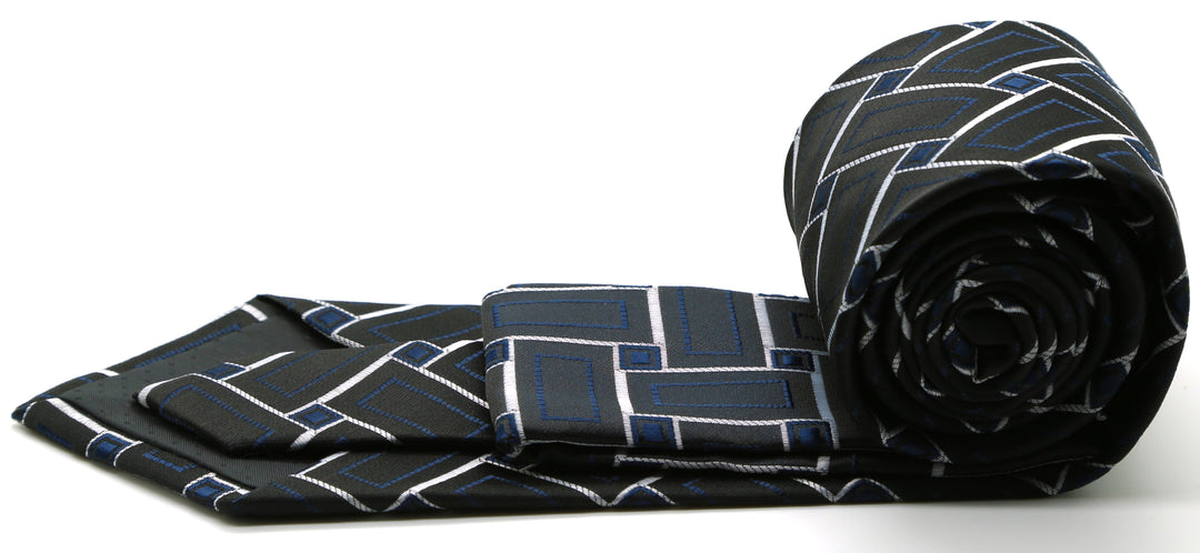 Mens Dads Classic Navy Geometric Pattern Business Casual Necktie &amp; Hanky Set Z-11 - FHYINC best men&