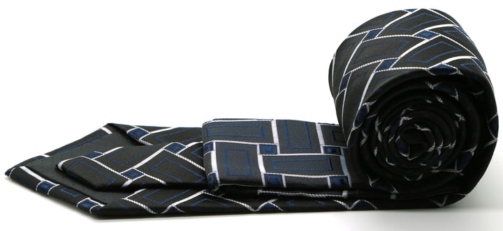 Mens Dads Classic Navy Geometric Pattern Business Casual Necktie &amp; Hanky Set Z-11 - FHYINC best men&