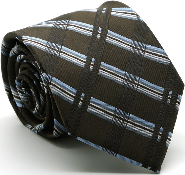 Mens Dads Classic Brown Stripe Pattern Business Casual Necktie &amp; Hanky Set Z-2 - FHYINC best men&
