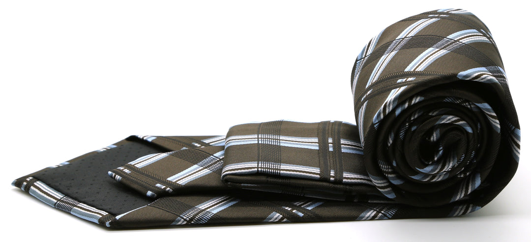 Mens Dads Classic Brown Stripe Pattern Business Casual Necktie &amp; Hanky Set Z-2 - FHYINC best men&