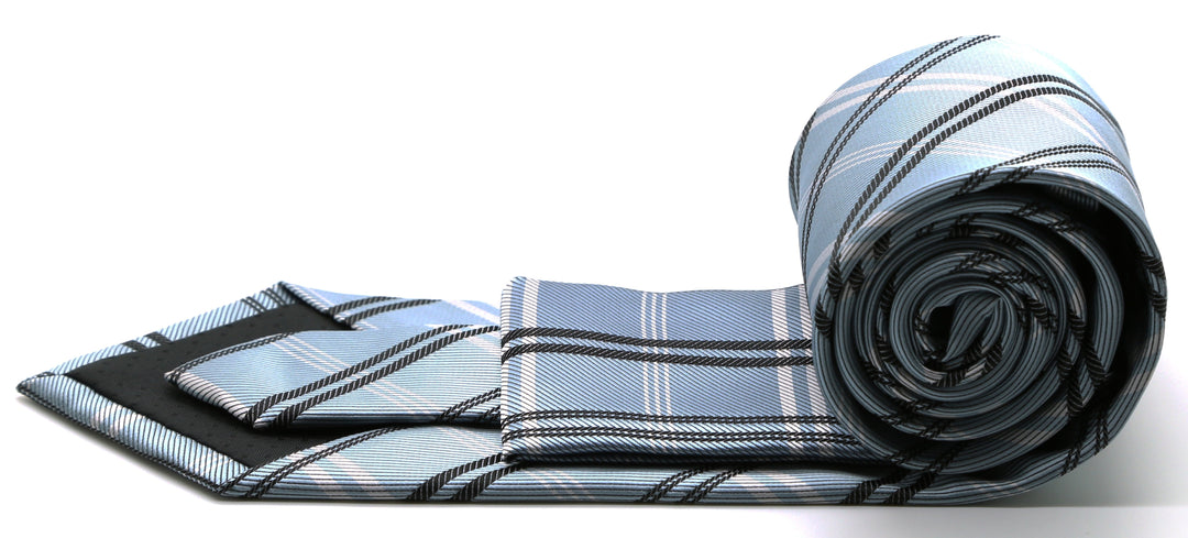 Mens Dads Classic Blue Stripe Pattern Business Casual Necktie &amp; Hanky Set Z-4 - FHYINC best men&