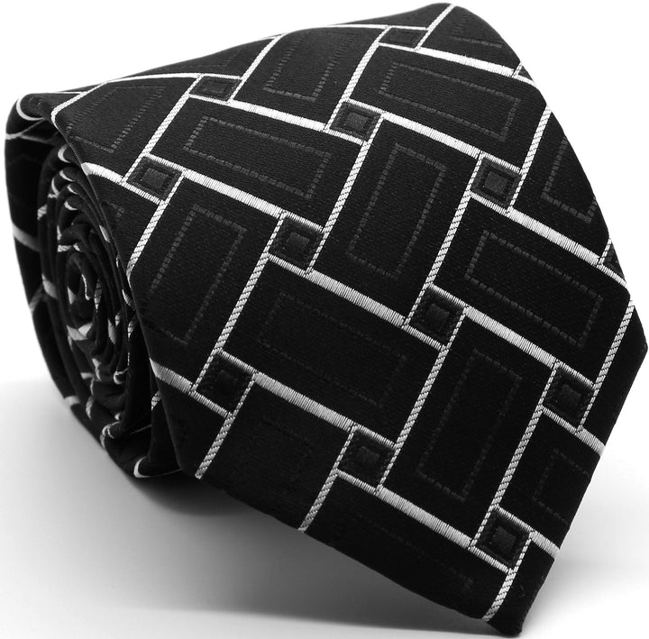 Mens Dads Classic Black Geometric Pattern Business Casual Necktie &amp; Hanky Set Z-9 - FHYINC best men&