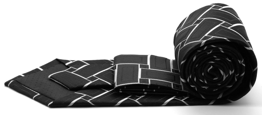 Mens Dads Classic Black Geometric Pattern Business Casual Necktie &amp; Hanky Set Z-9 - FHYINC best men&