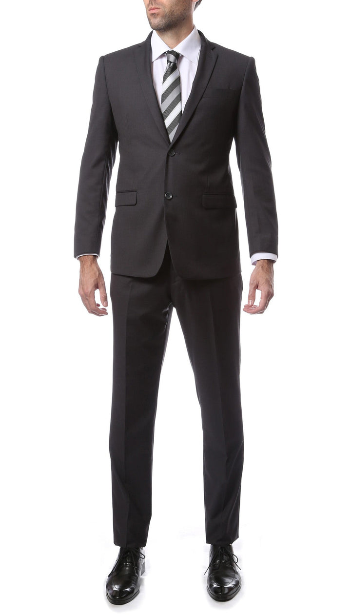 Mens ZNL22S 2pc 2 Button Slim Fit Charcoal Grey Zonettie Suit - FHYINC best men&