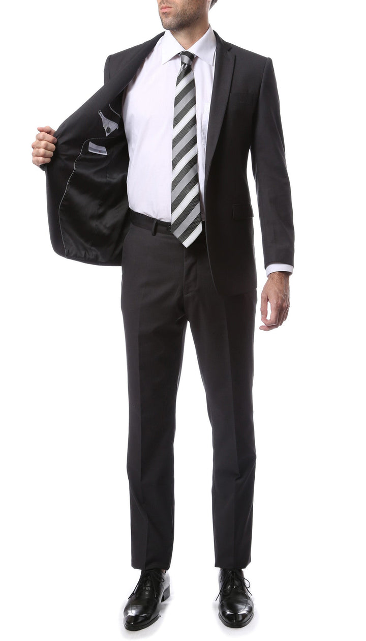 Mens ZNL22S 2pc 2 Button Slim Fit Charcoal Grey Zonettie Suit - FHYINC best men&