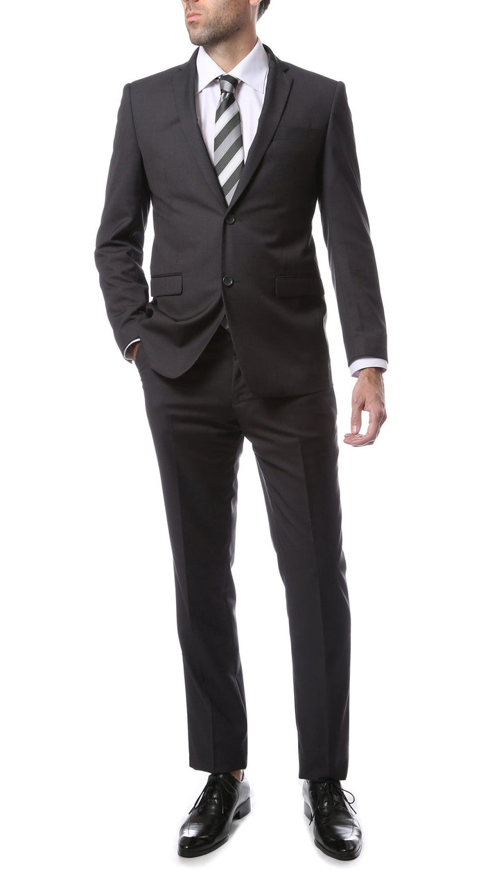 Mens ZNL22S 2pc 2 Button Slim Fit Heather Grey Zonettie Suit - FHYINC best men&