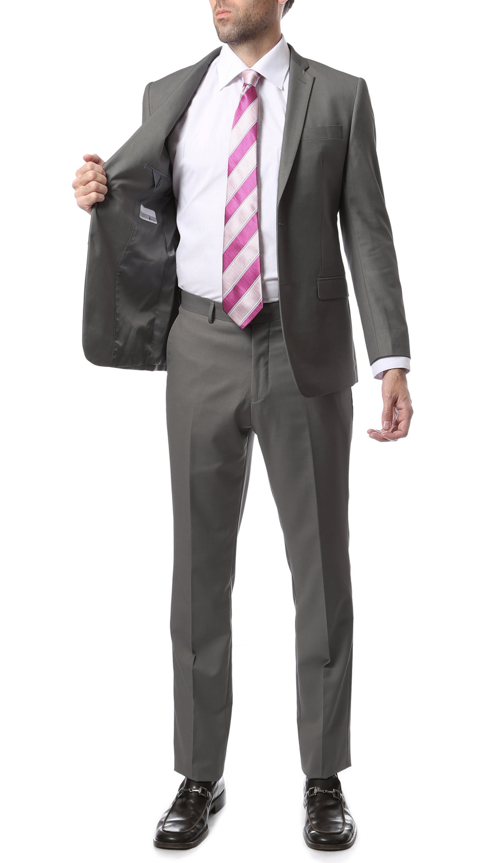 Mens ZNL22S 2pc 2 Button Slim Fit Grey Zonettie Suit - FHYINC best men's suits, tuxedos, formal men's wear wholesale