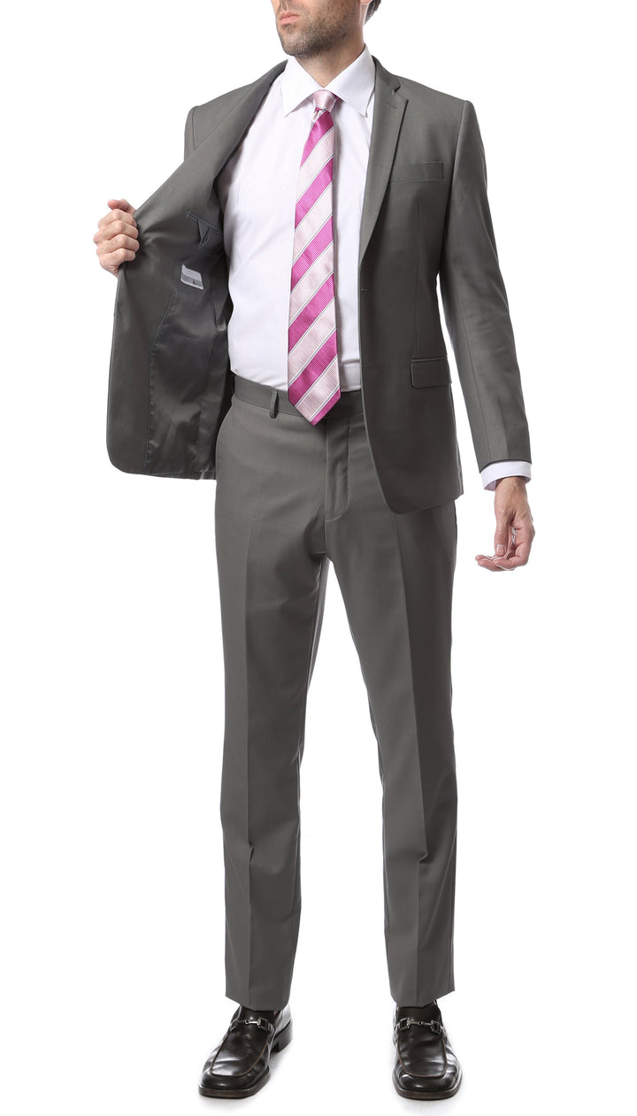 Mens ZNL22S 2pc 2 Button Slim Fit Grey Zonettie Suit - FHYINC best men&