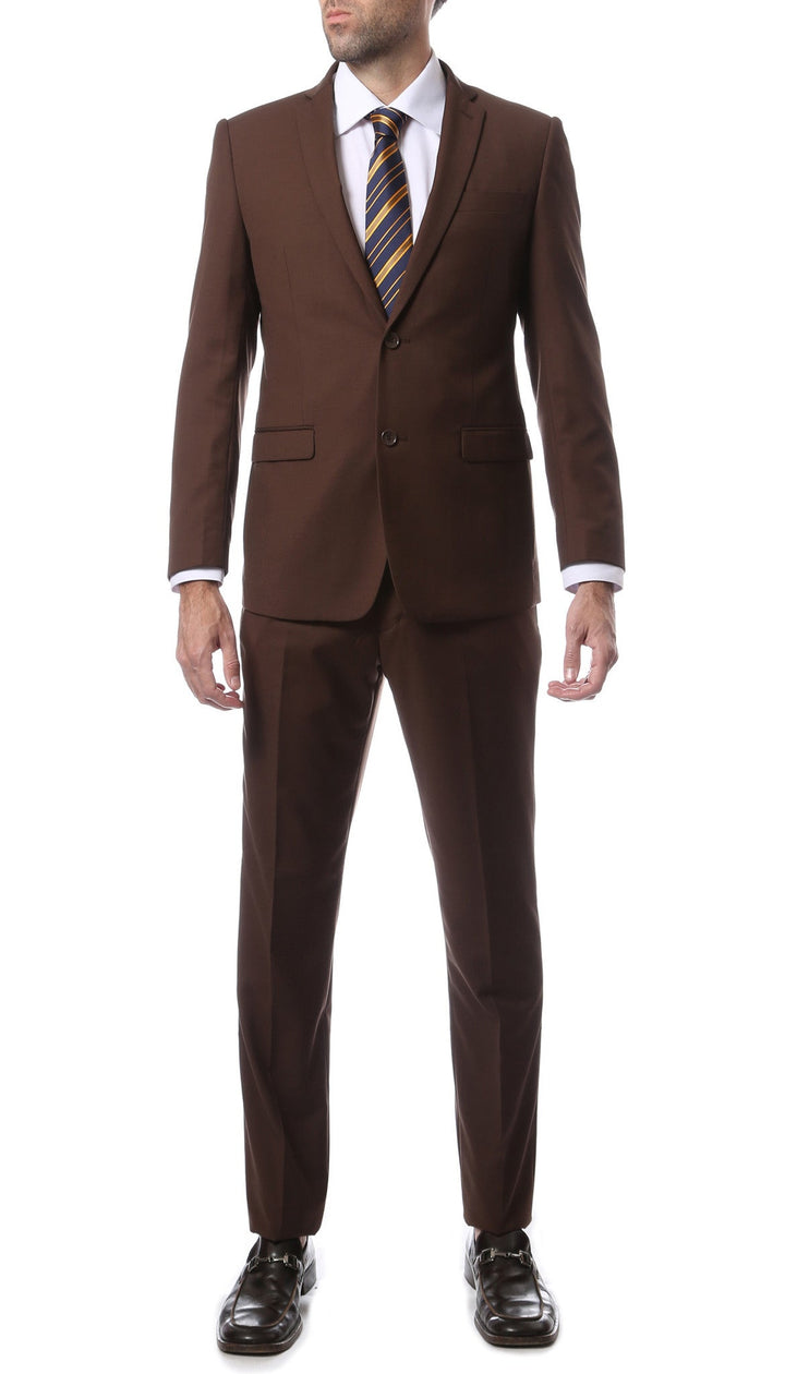 Mens ZNL22S 2pc 2 Button Slim Fit Brown Zonettie Suit - FHYINC best men&
