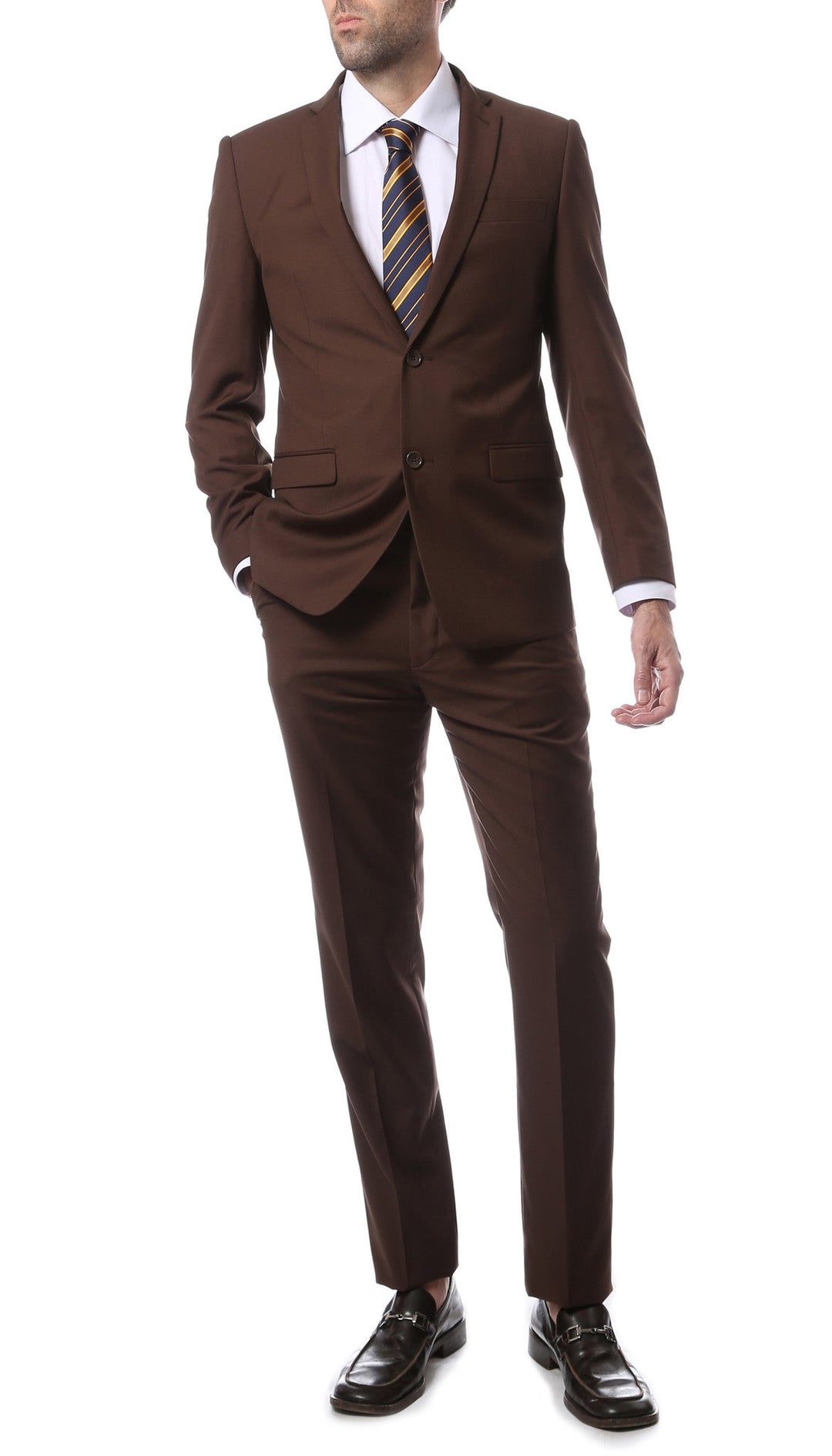 Mens ZNL22S 2pc 2 Button Slim Fit Brown Zonettie Suit - FHYINC best men&