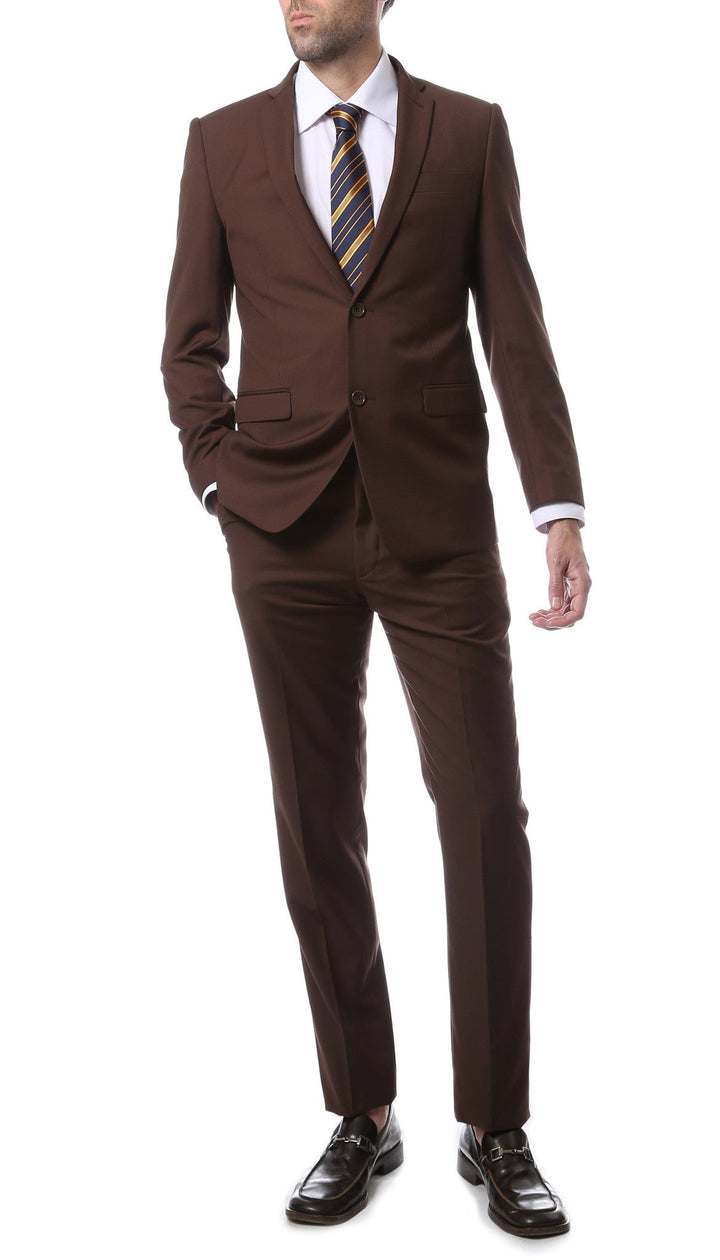 Mens ZNL22S 2pc 2 Button Slim Fit Brown Zonettie Suit - FHYINC best men&