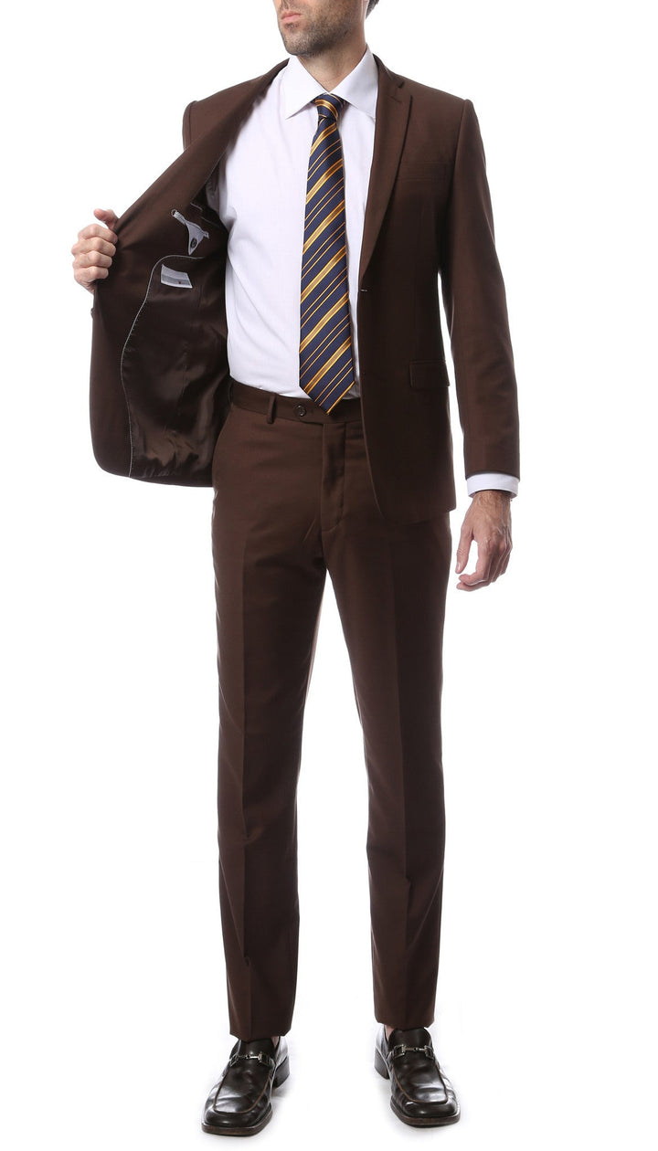 Mens ZNL22S 2pc 2 Button Slim Fit Brown Zonettie Suit - FHYINC best men&