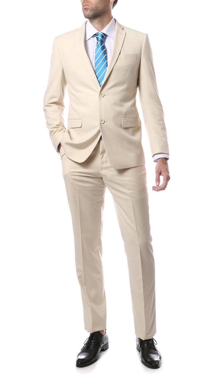 Mens ZNL22S 2pc 2 Button Slim Fit Tan Zonettie Suit - FHYINC best men&