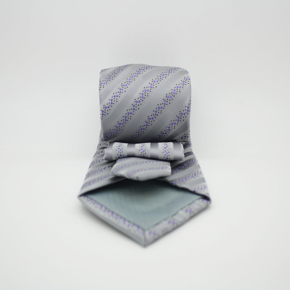 Mens Dads Classic Grey Striped Pattern Business Casual Necktie & Hanky Set ZO-12 - FHYINC best men's suits, tuxedos, formal men's wear wholesale