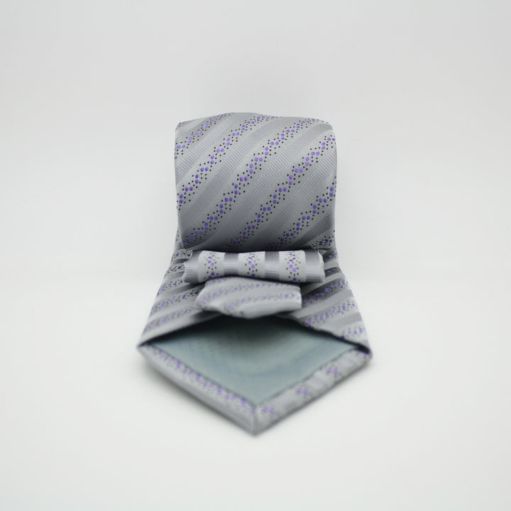Mens Dads Classic Grey Striped Pattern Business Casual Necktie &amp; Hanky Set ZO-12 - FHYINC best men&