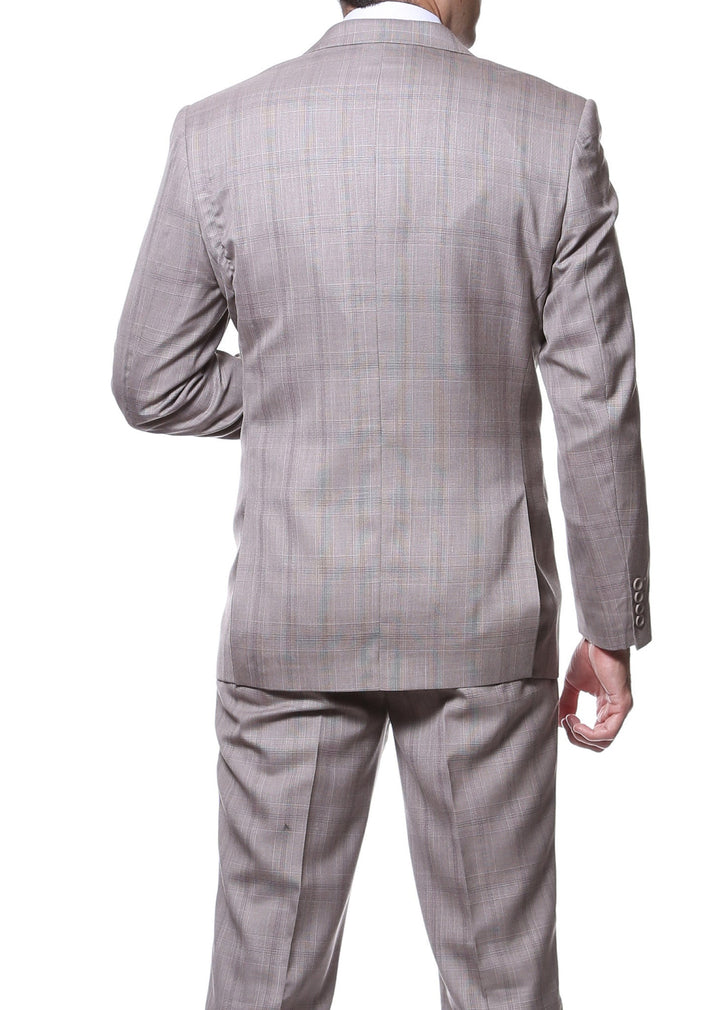 Zillo Sierra Tan 3pc Vested Slim Fit Plaid Suit - FHYINC best men&